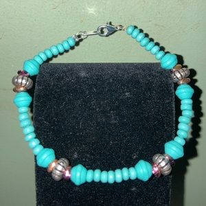 Turquoise and silver bead bracelet